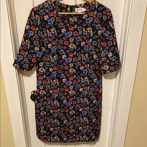 Anthropologie Black with Colourful Floral Short Sleeved Structured Mini Dress